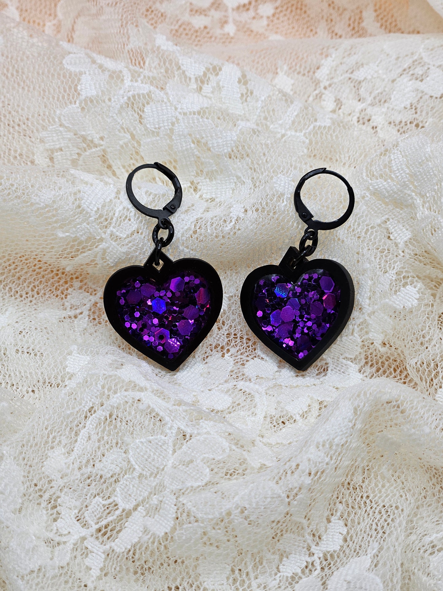 Handmade Gothic Resin Heart Earrings |Glitter|