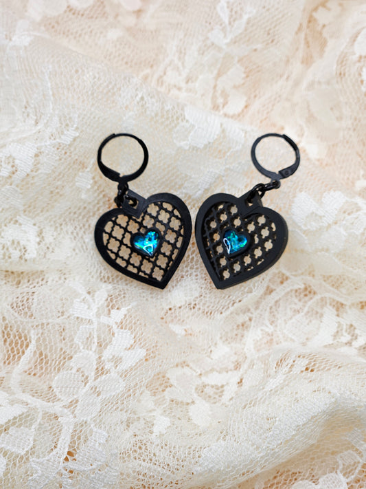 Handmade Gothic Resin Mini Heart Earrings |Glitter|