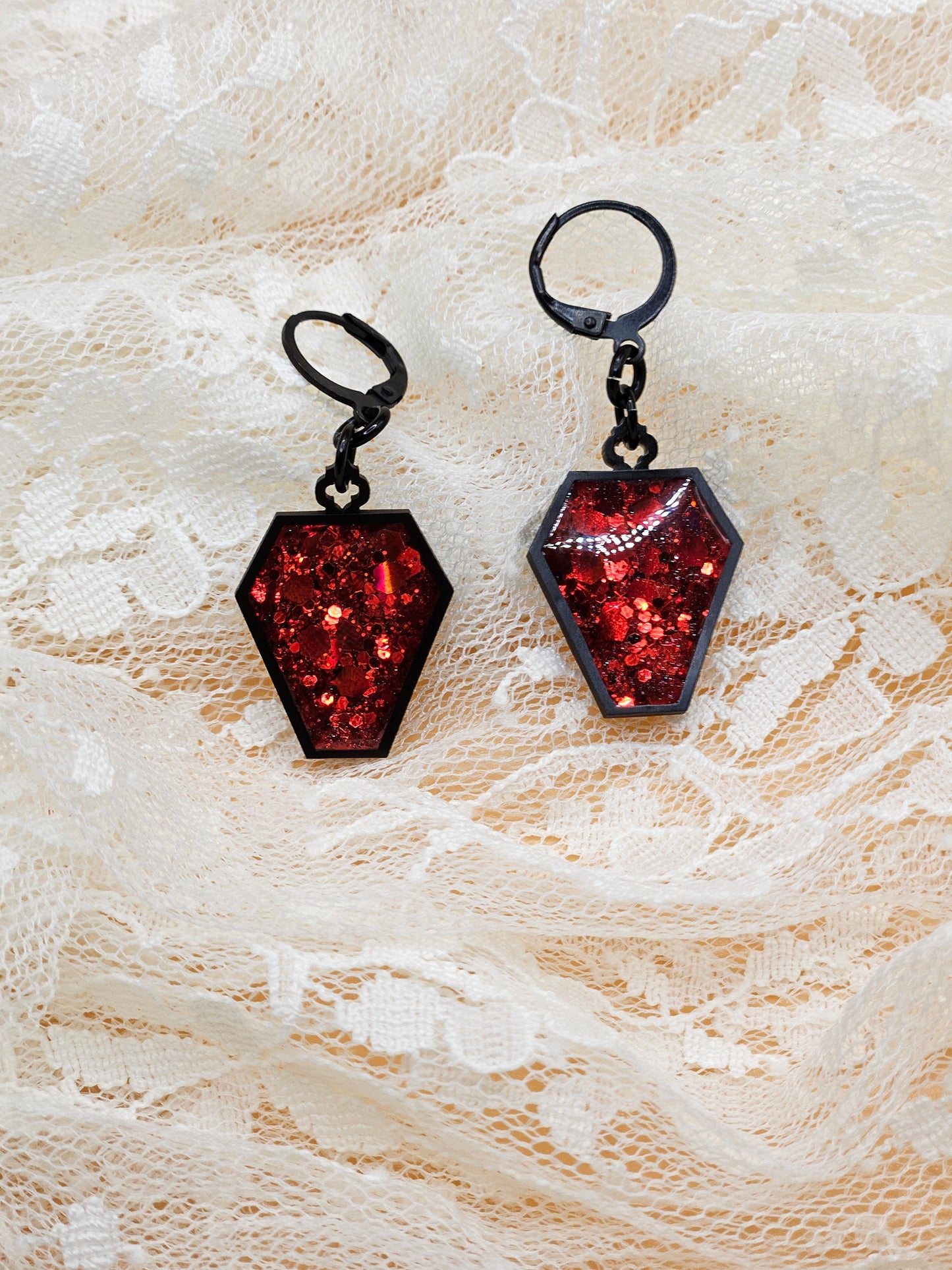 Handmade Gothic Resin Coffin Earrings |Glitter|