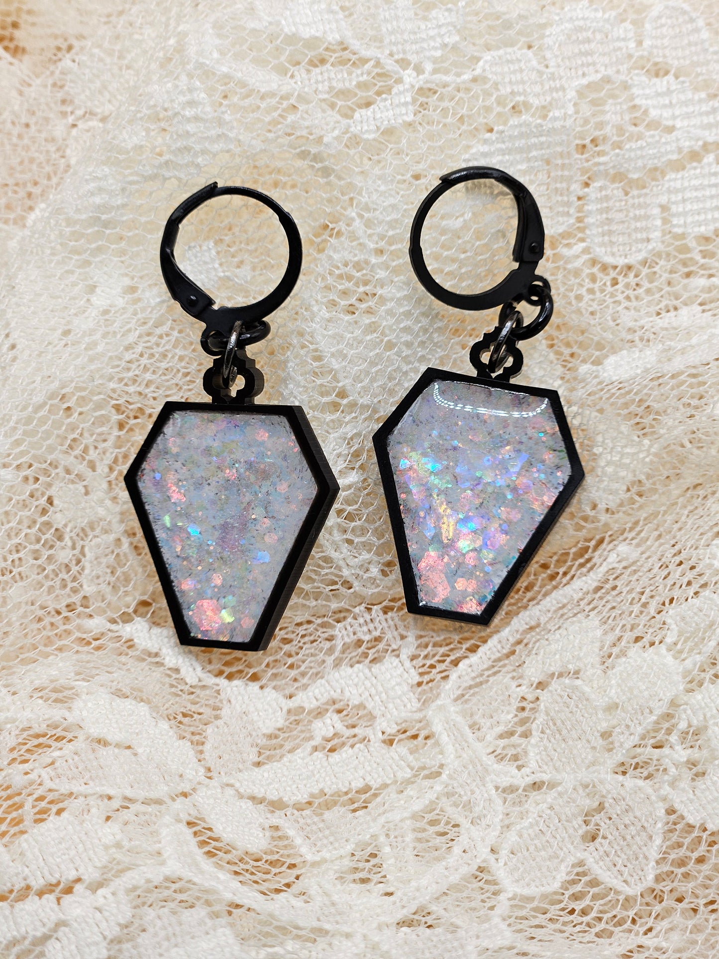 Handmade Gothic Resin Coffin Earrings |Glitter|