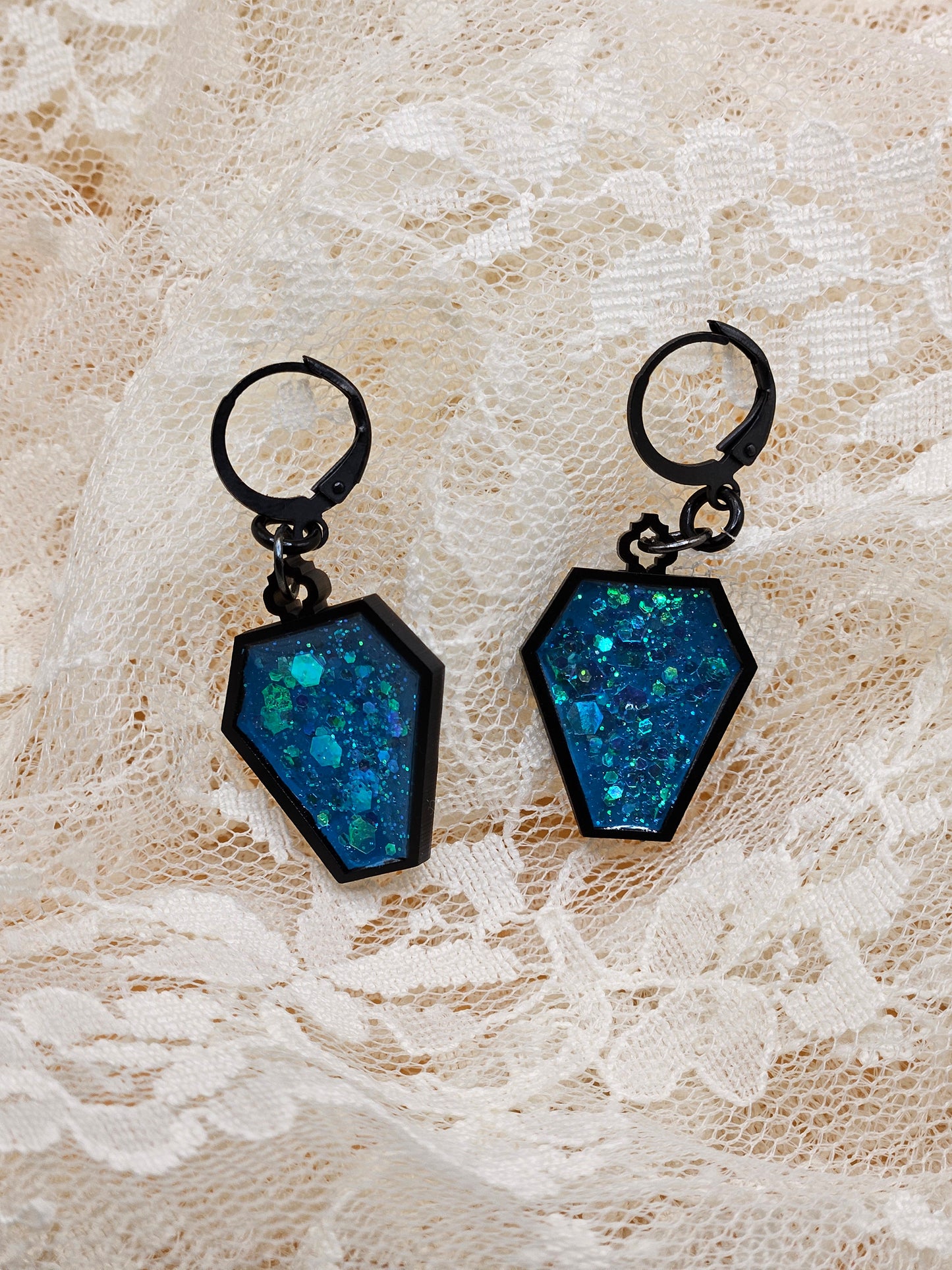 Handmade Gothic Resin Coffin Earrings |Glitter|