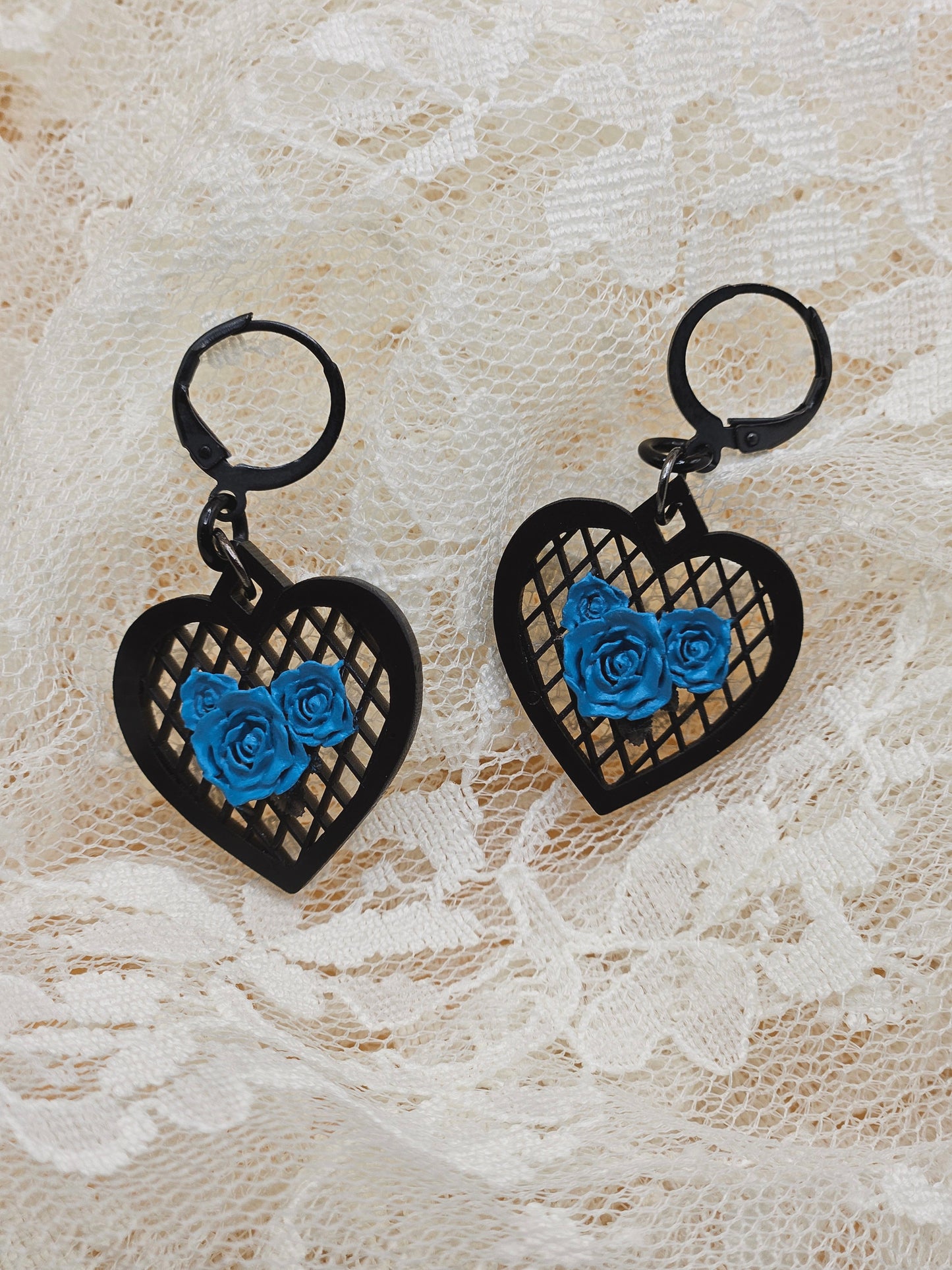 Handmade Gothic Heart Resin Rose Earrings