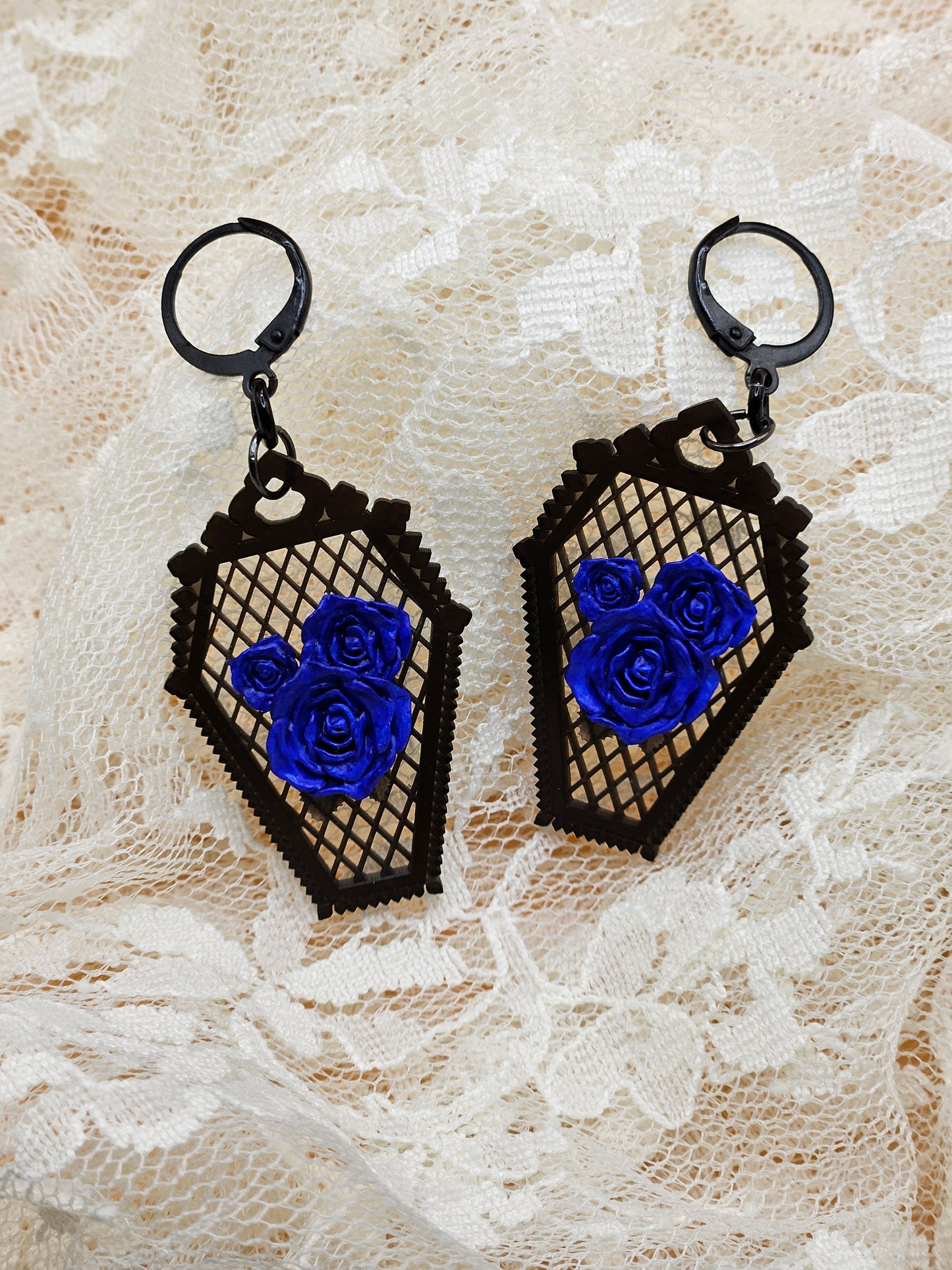 Handmade Gothic Resin Rose Coffin Earrings