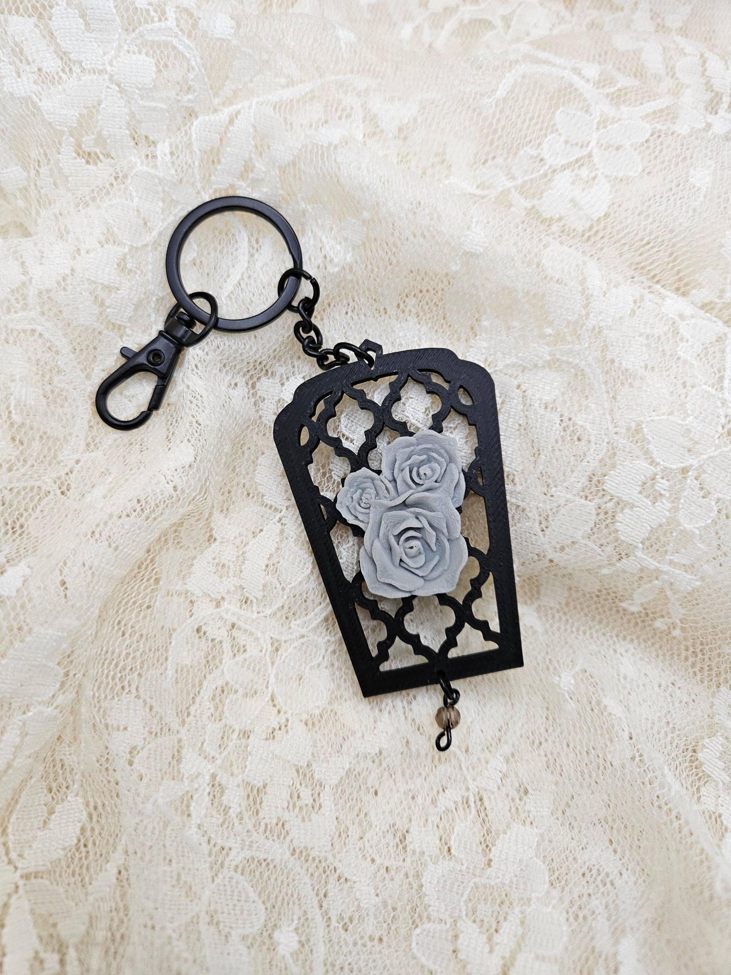 Hand-Crafted Gothic Rose Keychain | Elegant Keyring Accessory