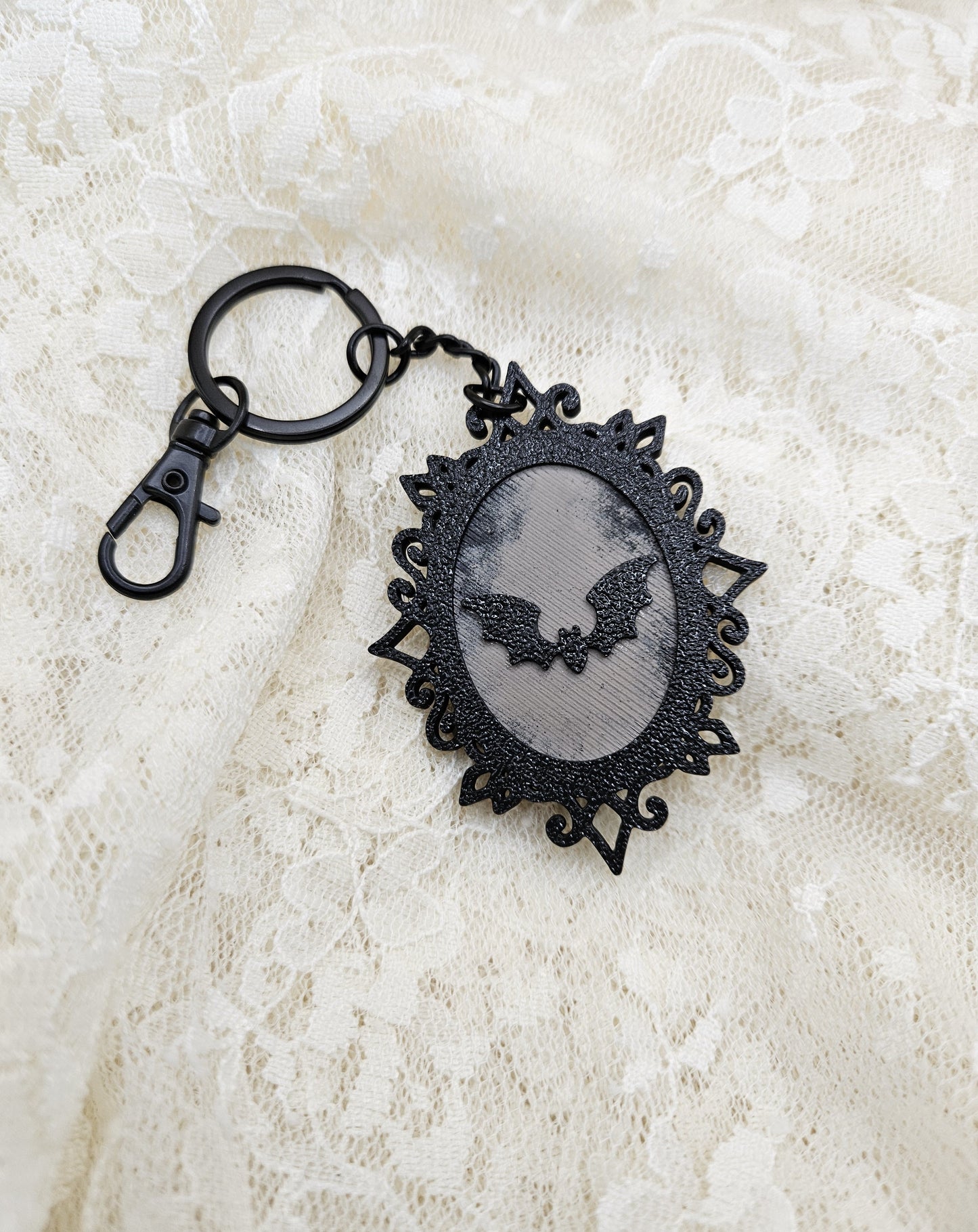 Hand-Painted Gothic Bat Frame Keychain | Hand-Crafted Elegant Keyring Accessory