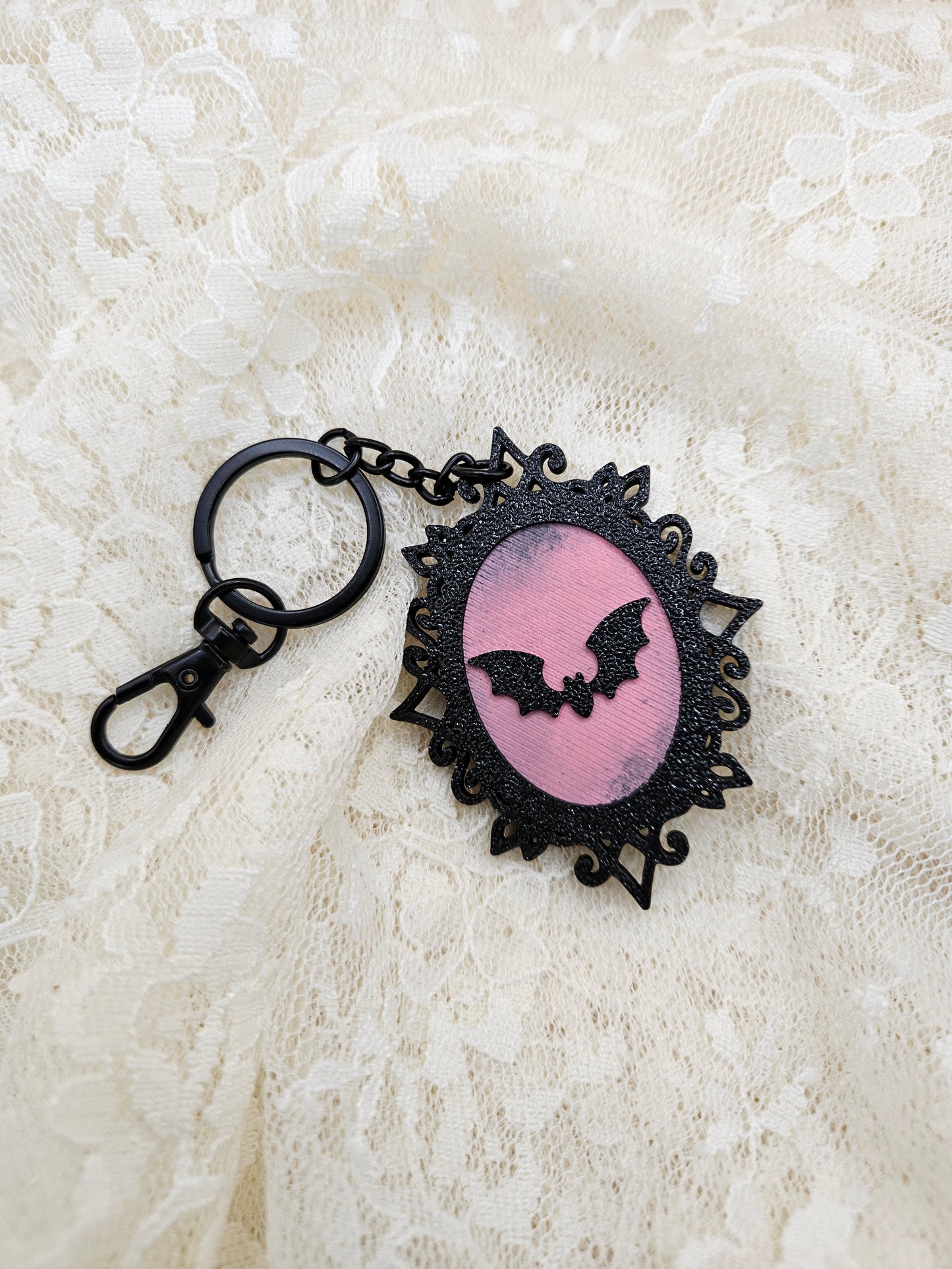 Hand-Painted Gothic Bat Frame Keychain | Hand-Crafted Elegant Keyring Accessory