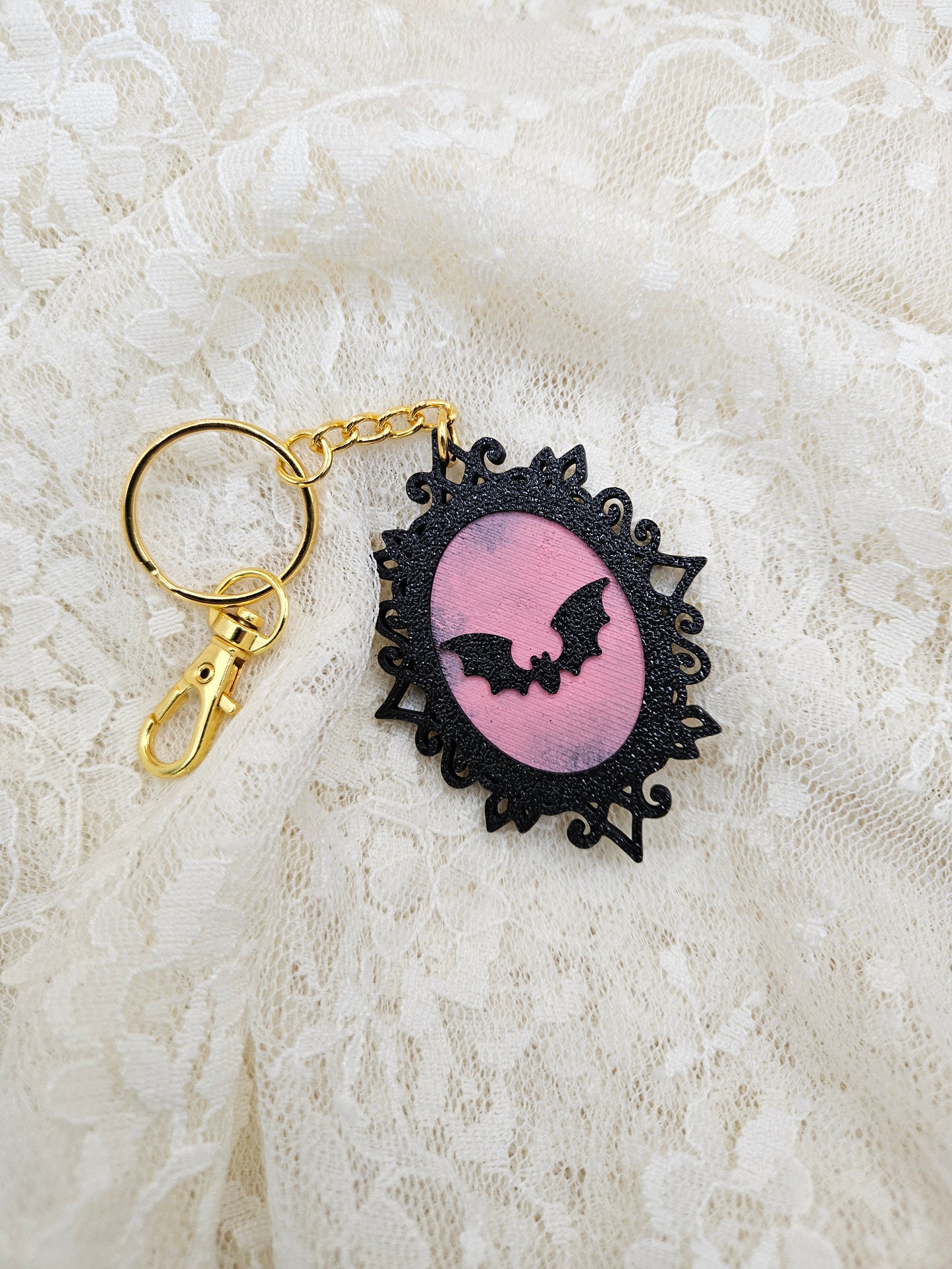 Hand-Painted Gothic Bat Frame Keychain | Hand-Crafted Elegant Keyring Accessory