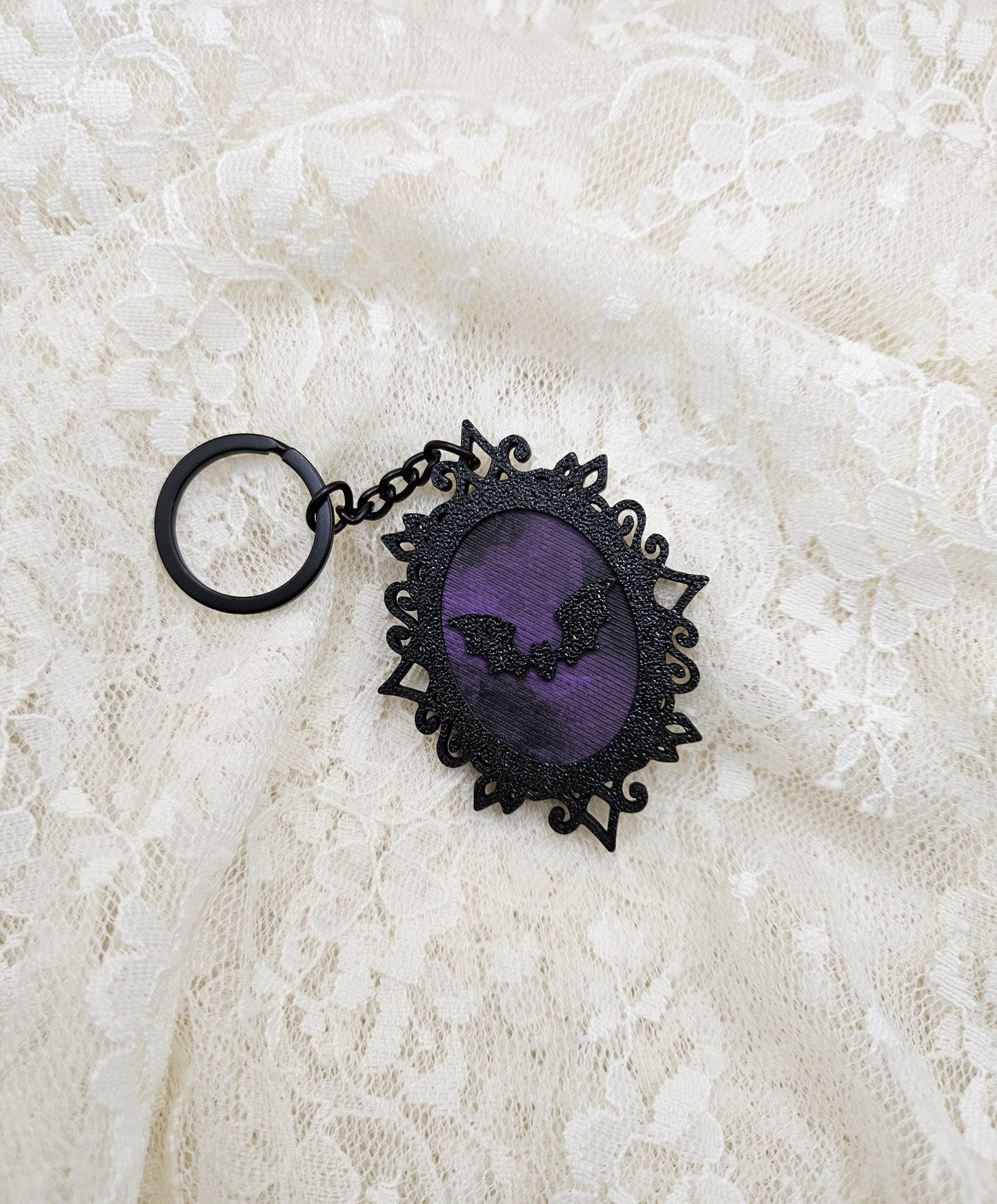 Hand-Painted Gothic Bat Frame Keychain | Hand-Crafted Elegant Keyring Accessory