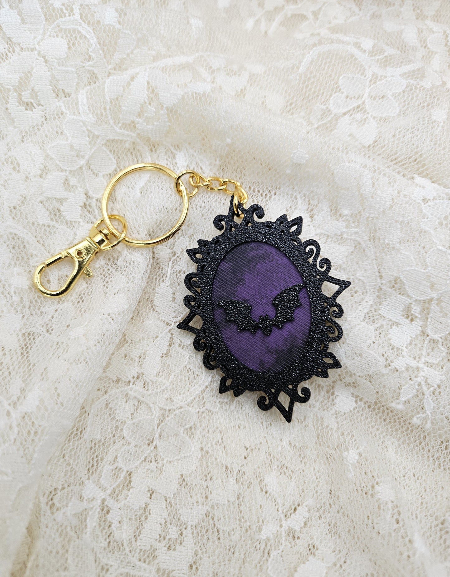 Hand-Painted Gothic Bat Frame Keychain | Hand-Crafted Elegant Keyring Accessory