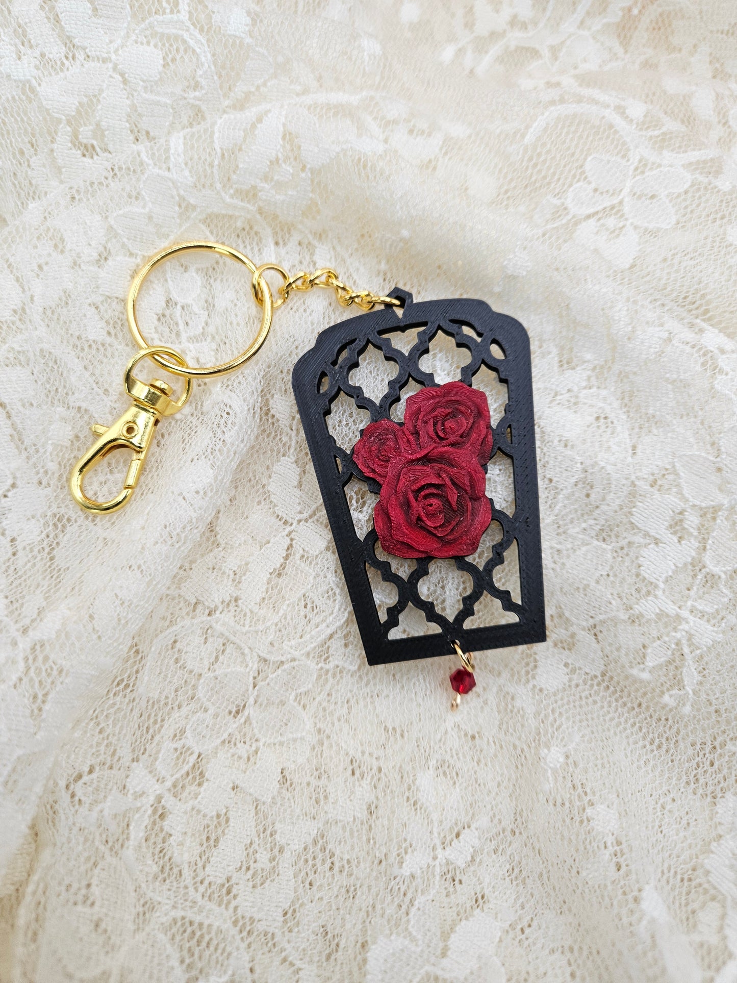 Hand-Crafted Gothic Rose Keychain | Elegant Keyring Accessory