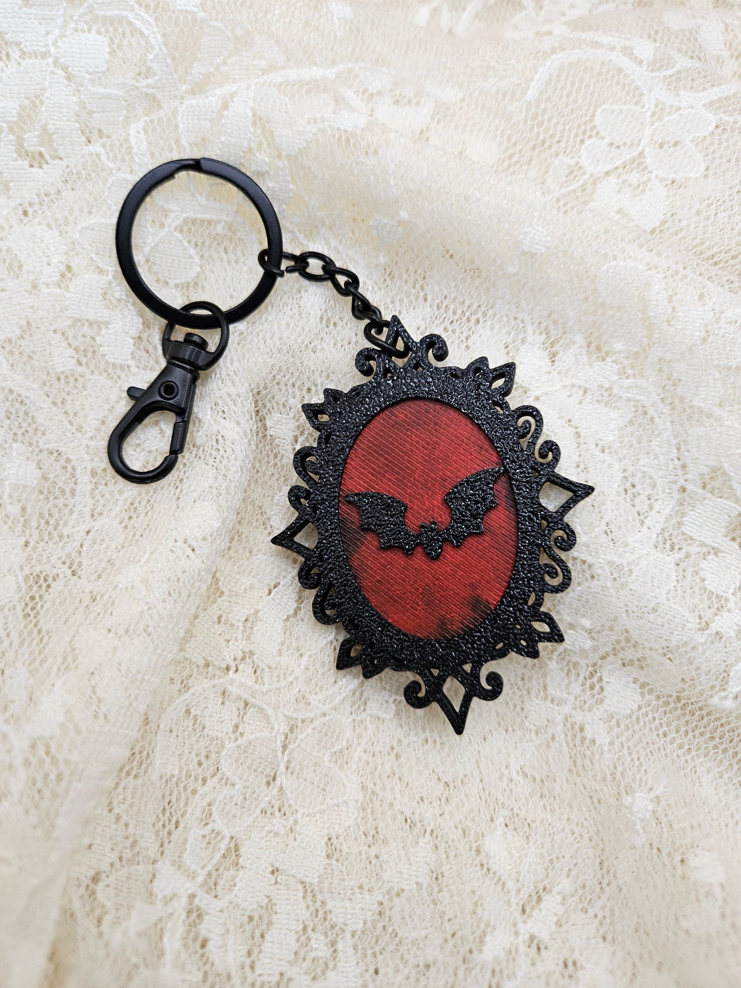 Hand-Painted Gothic Bat Frame Keychain | Hand-Crafted Elegant Keyring Accessory