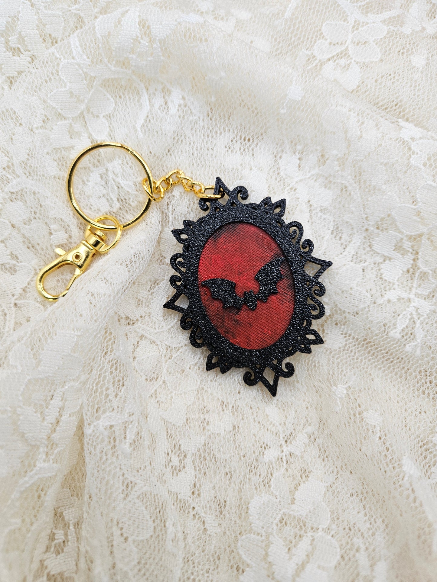 Hand-Painted Gothic Bat Frame Keychain | Hand-Crafted Elegant Keyring Accessory