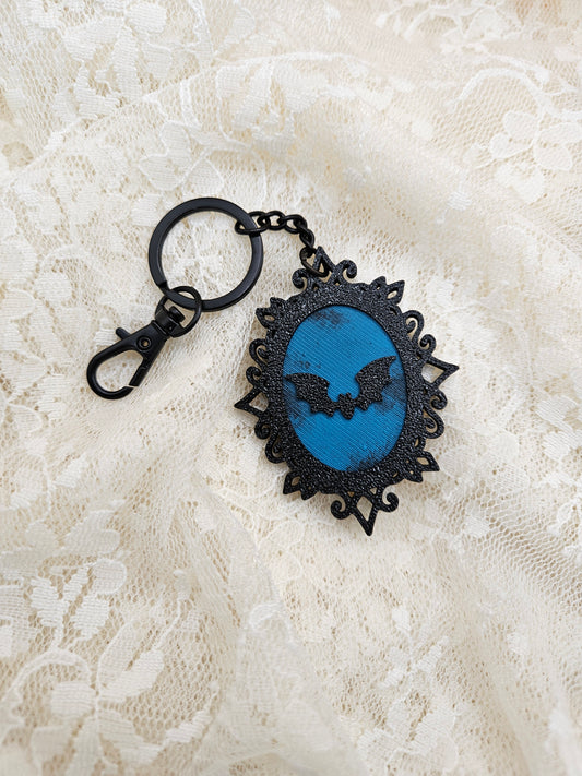 Hand-Painted Gothic Bat Frame Keychain | Hand-Crafted Elegant Keyring Accessory