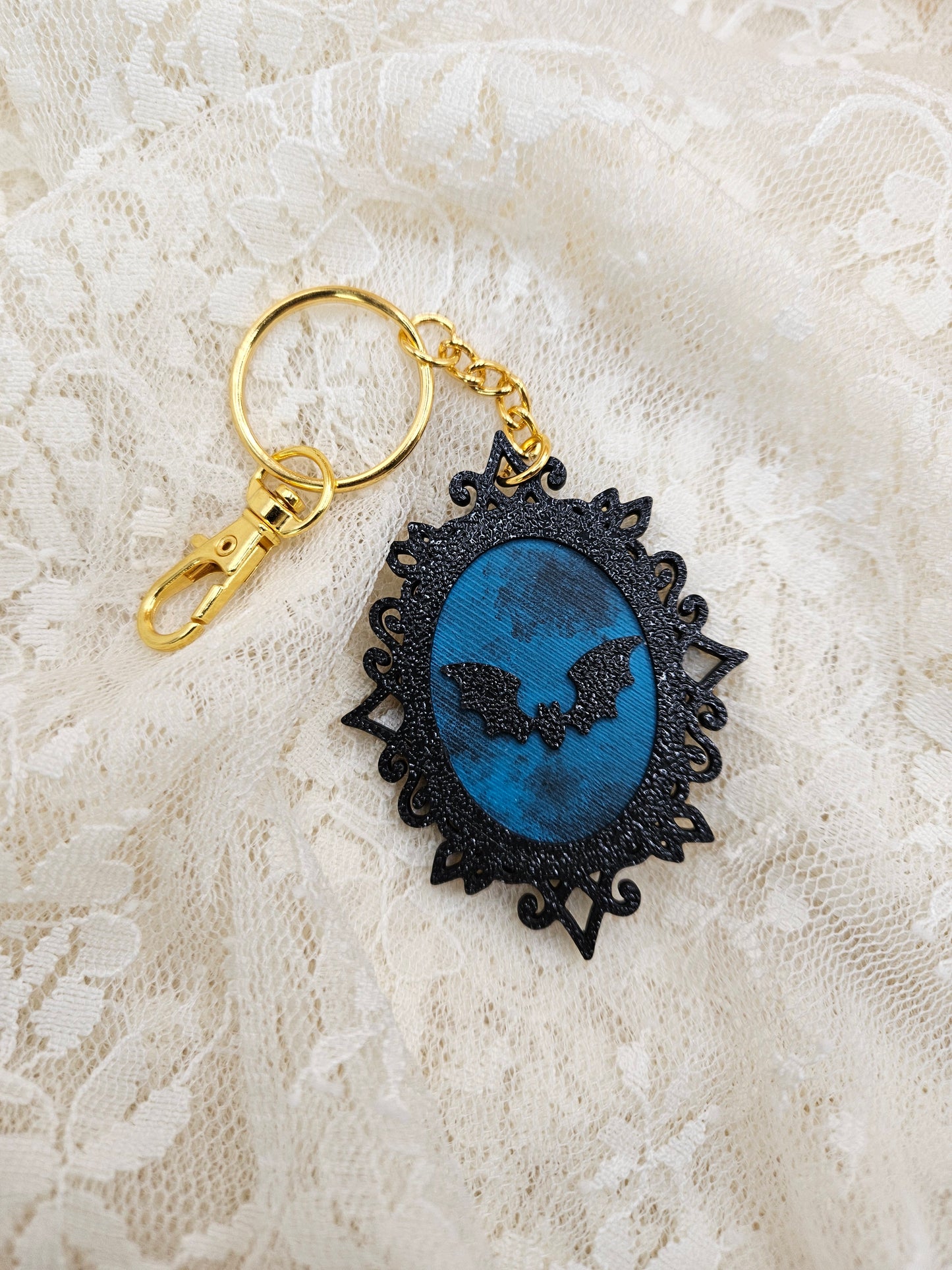 Hand-Painted Gothic Bat Frame Keychain | Hand-Crafted Elegant Keyring Accessory