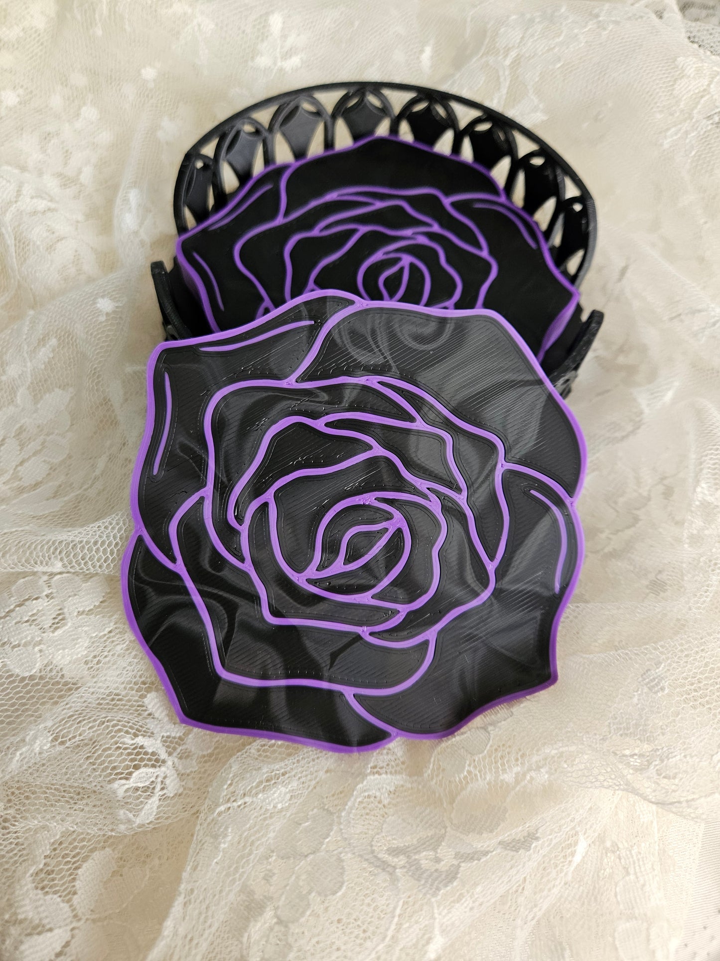 Handmade Gothic Rose Coasters | Set of 4