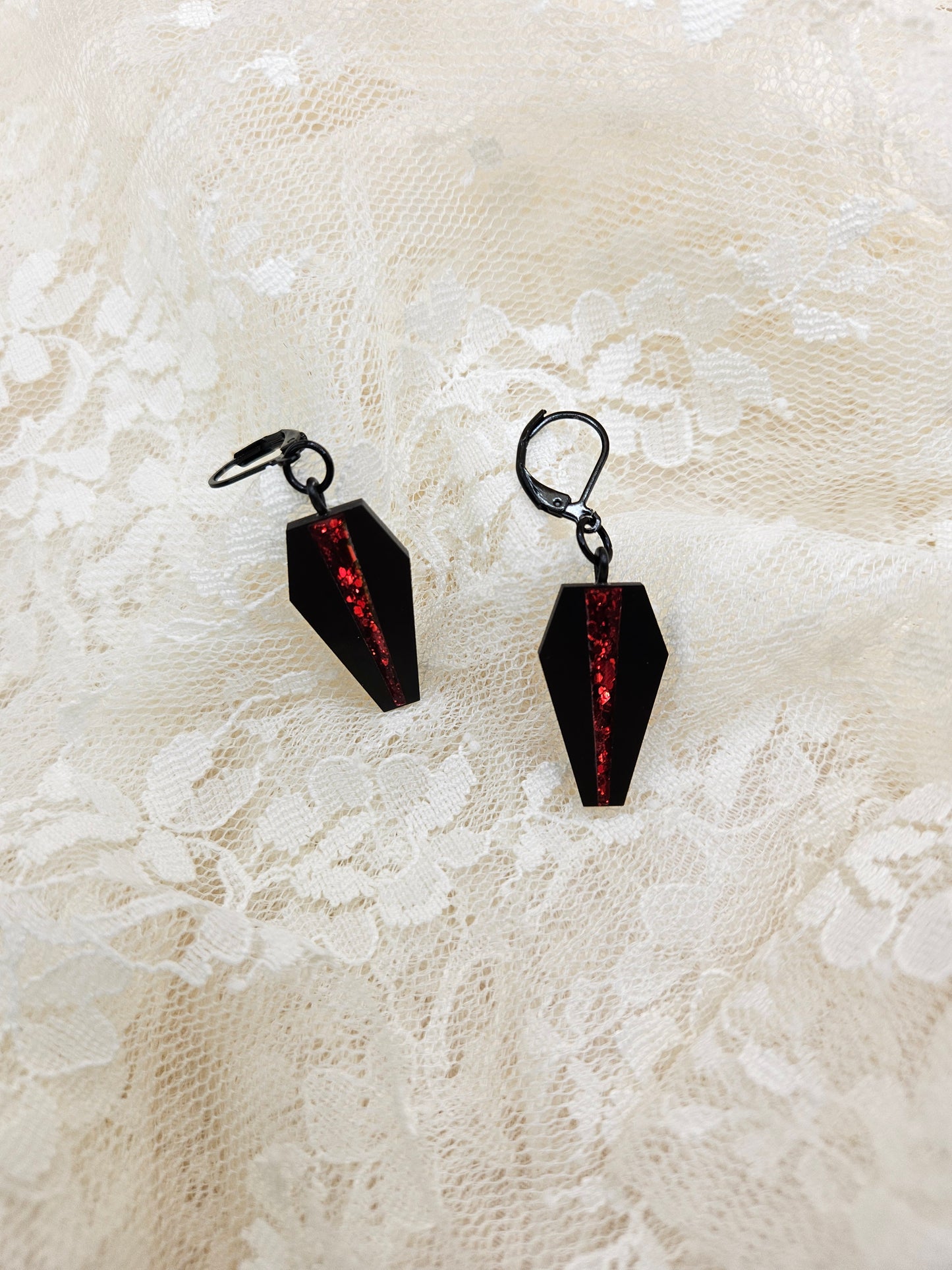 Handmade Gothic Resin Inlay Coffin Earrings |Glitter|