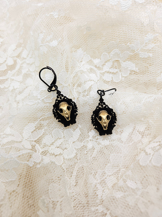 Handmade Gothic Bobcat Skull Earrings