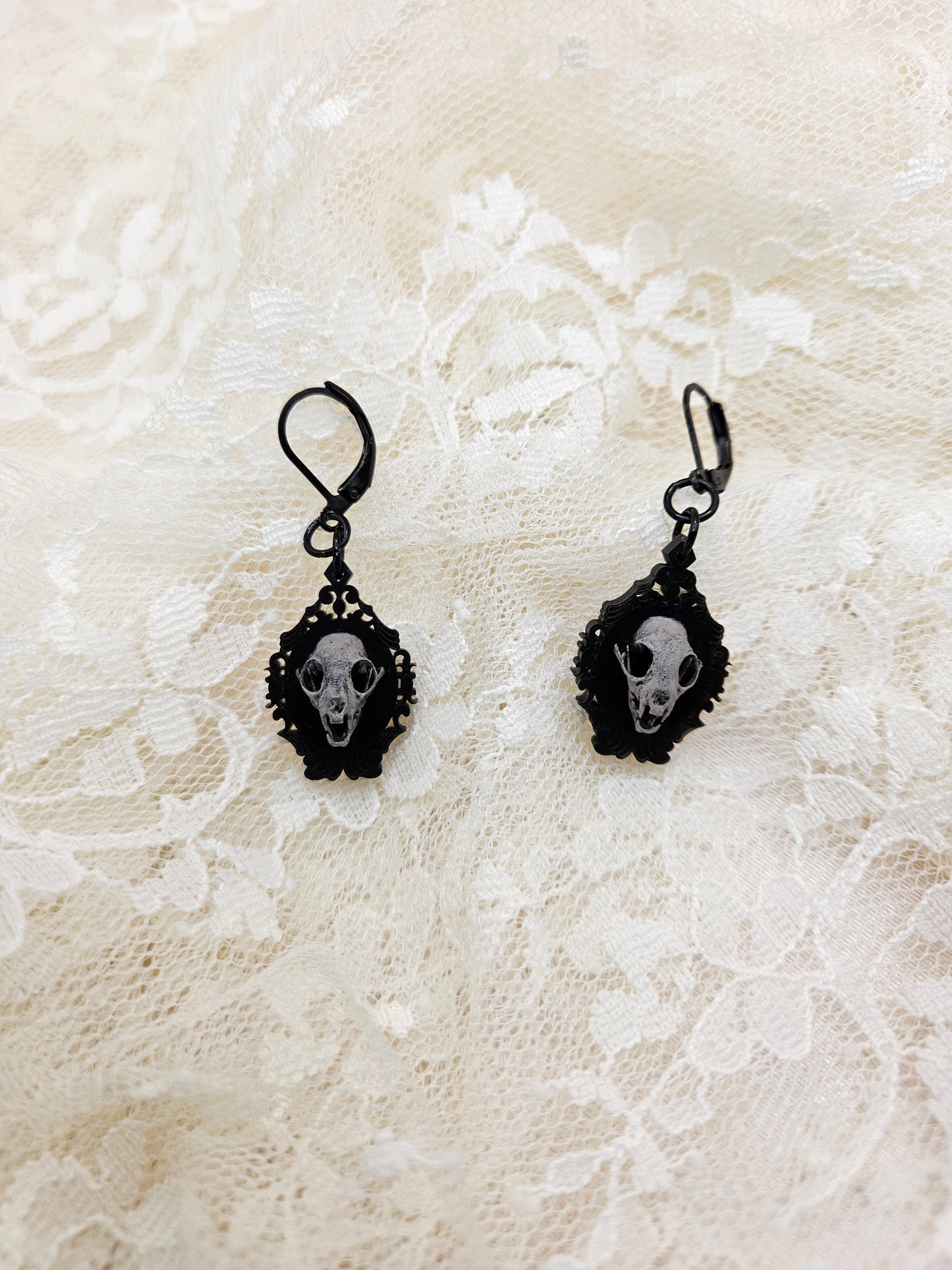 Handmade Gothic Bobcat Skull Earrings