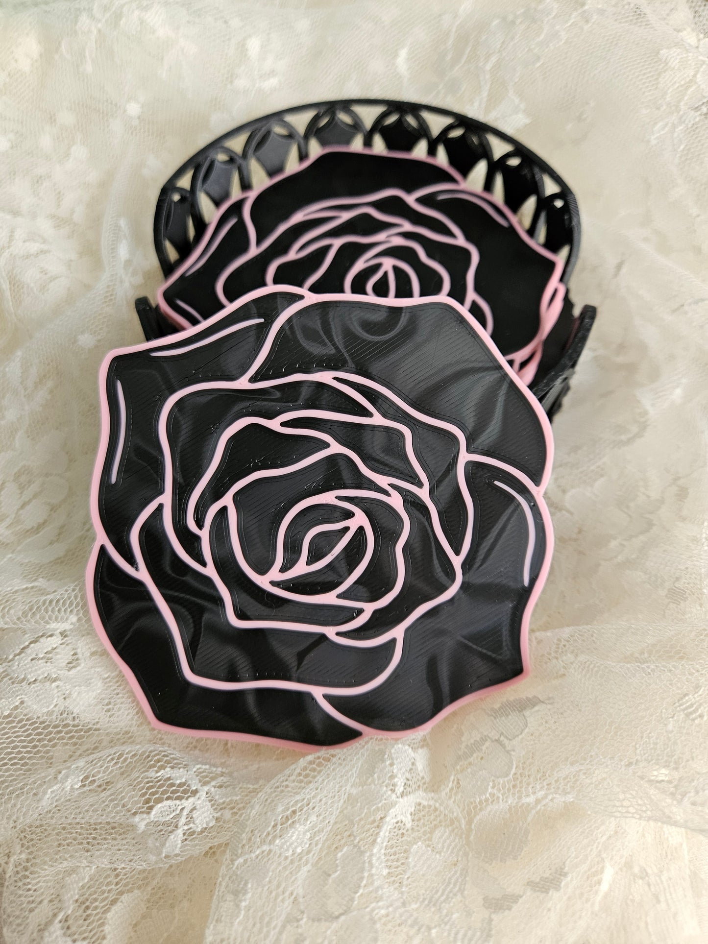 Handmade Gothic Rose Coasters | Set of 4