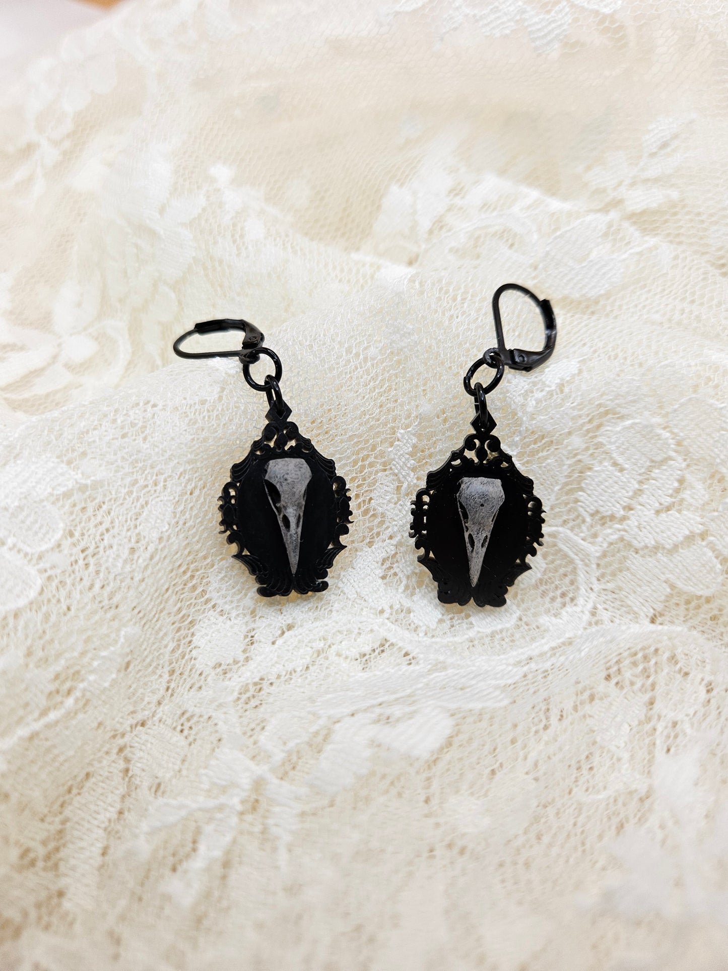 Handmade Gothic Raven Skull Earrings