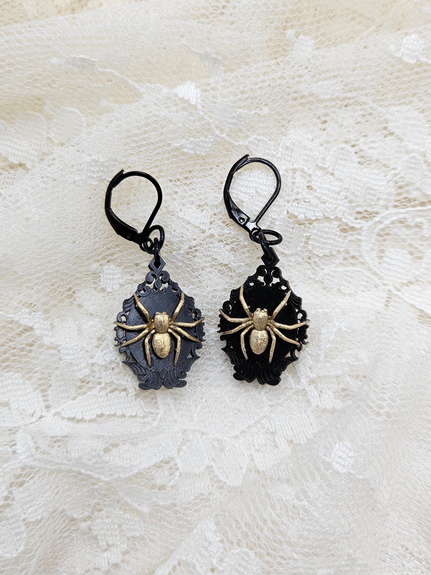 Handmade Gothic Resin Spider Earrings