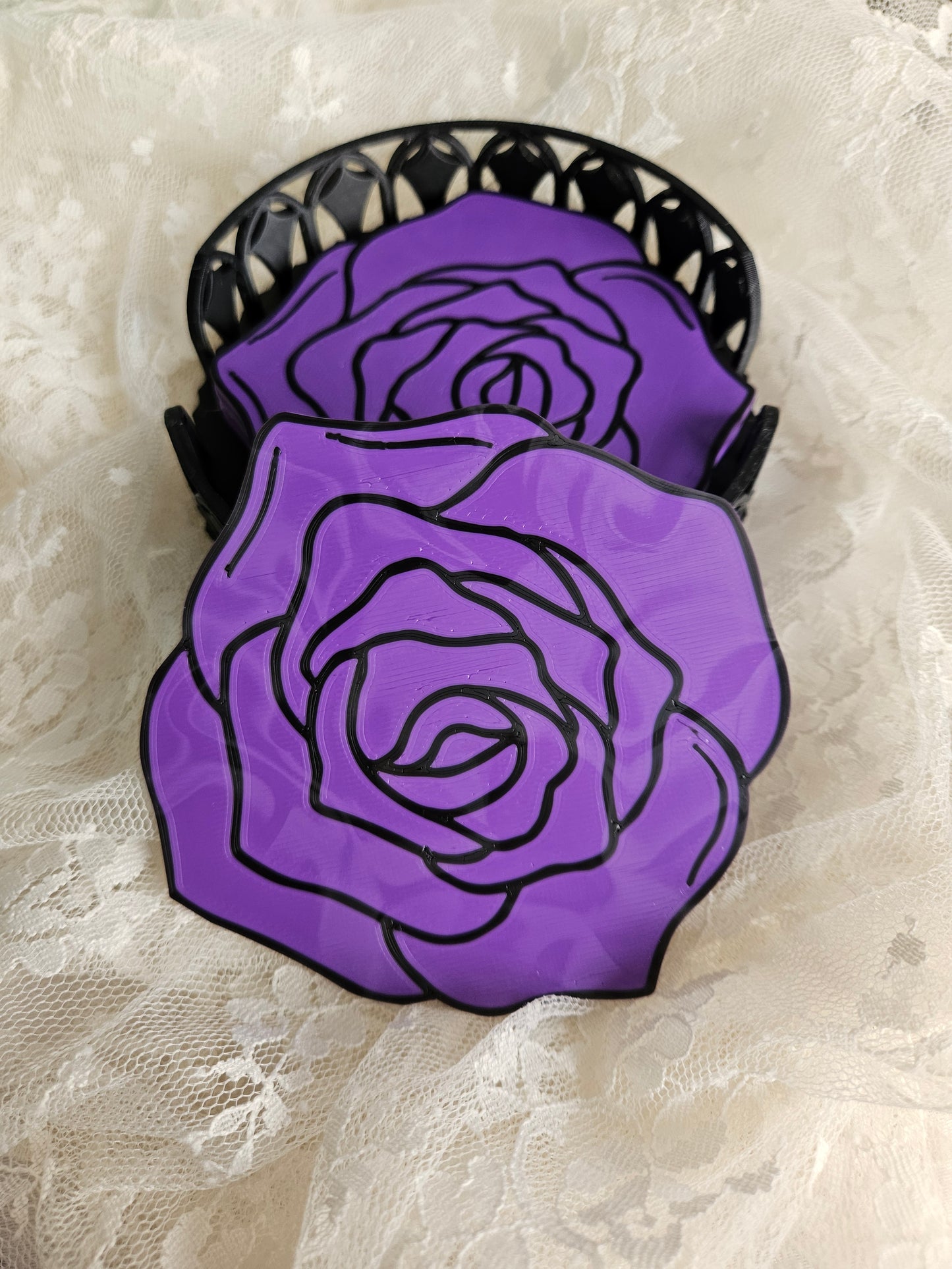 Handmade Gothic Rose Coasters | Set of 4