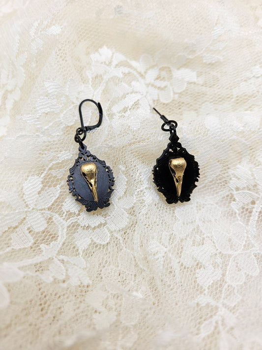 Handmade Gothic Raven Skull Earrings