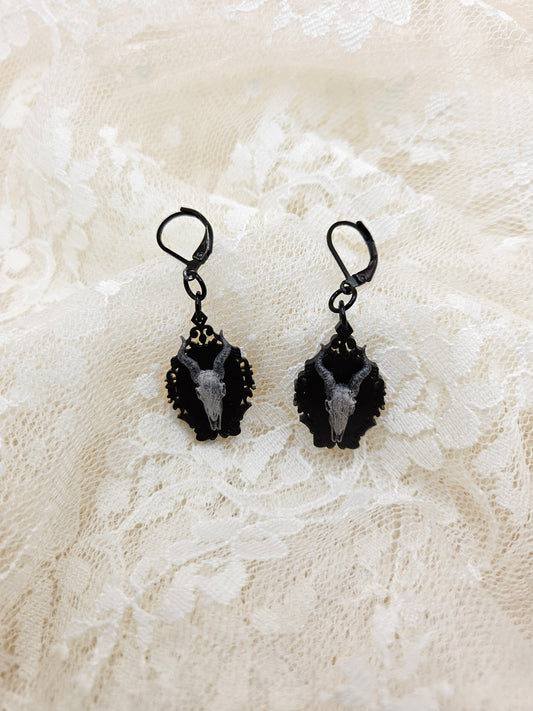 Handmade Gothic Goat Skull Earrings