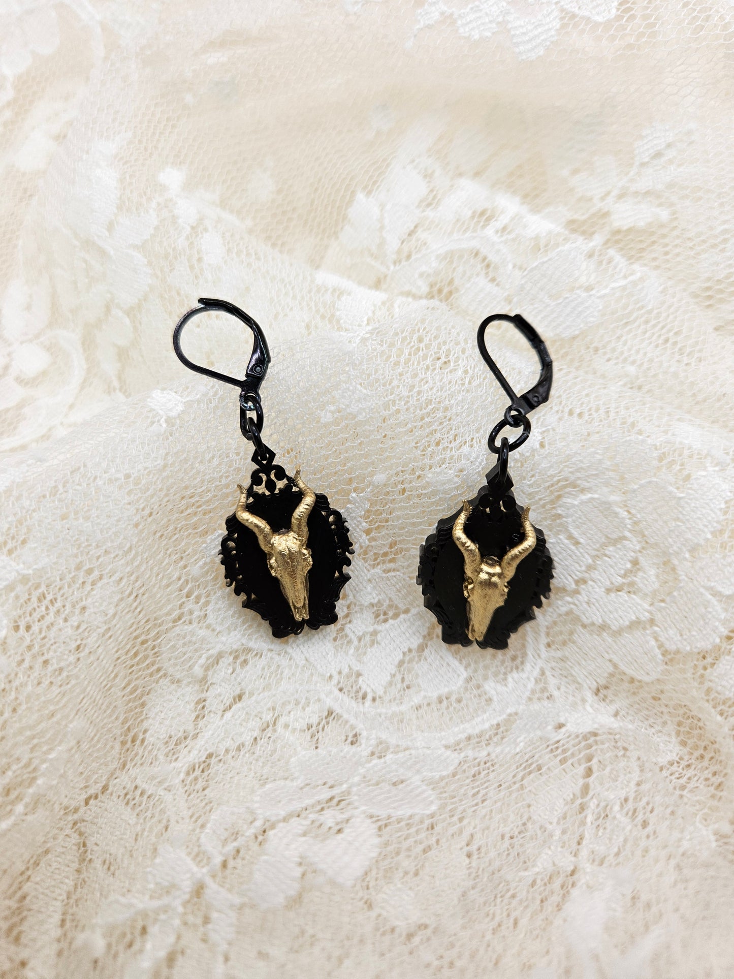 Handmade Gothic Goat Skull Earrings